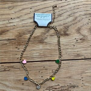 Gold Chain Necklace with Colorful Heart Charms